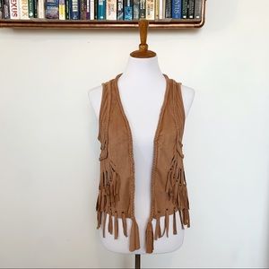 Blu Pepper // Fringed Faux Suede Vest // Medium